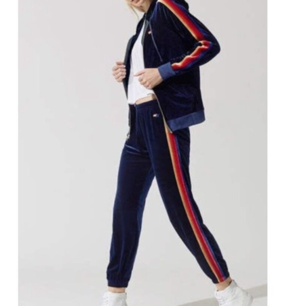 Rare Aviator Nation Women's Navy Velour Set with Rainbow Stripe